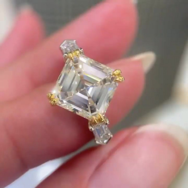 2ct Unique Asscher Cut White Sapphire Engagement Ring 