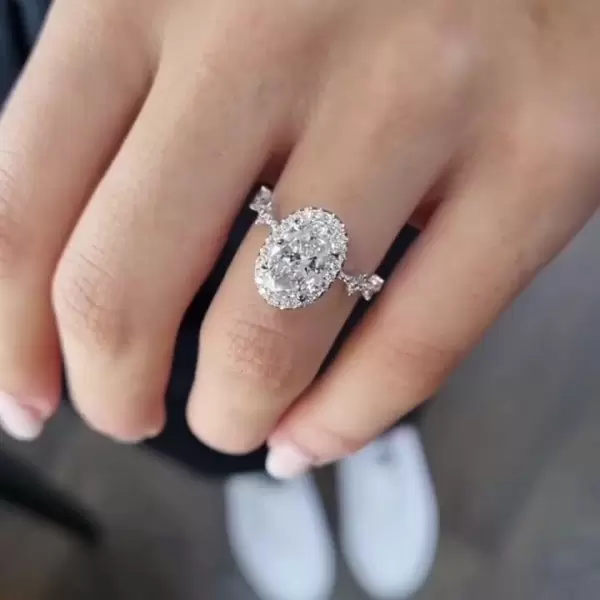 Unique Halo Oval Cut White Sapphire Ring