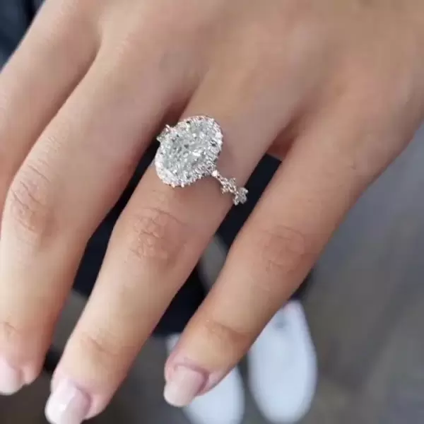 Unique Halo Oval Cut White Sapphire Ring