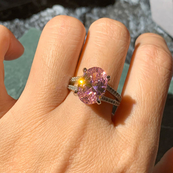 5ct Oval Cut Pink Sapphire Split Shank Engagement Ring