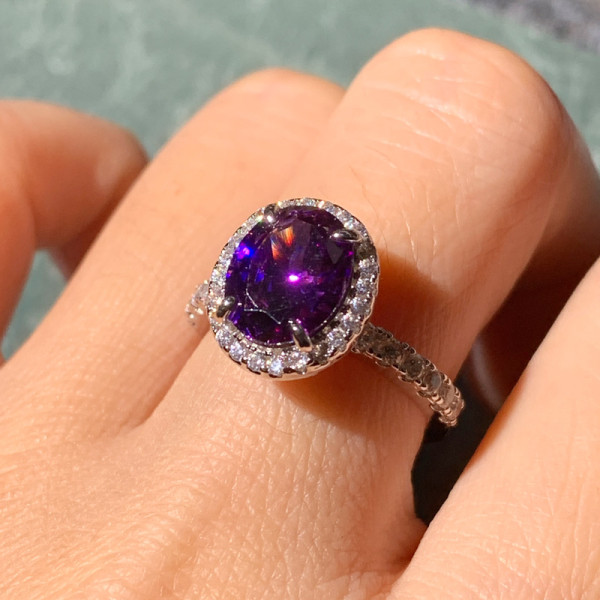 2.5ct Oval Cut Amethyst Classic Halo Engagement Ring