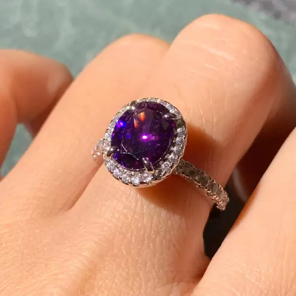 2.5ct Oval Cut Amethyst Classic Halo Engagement Ring