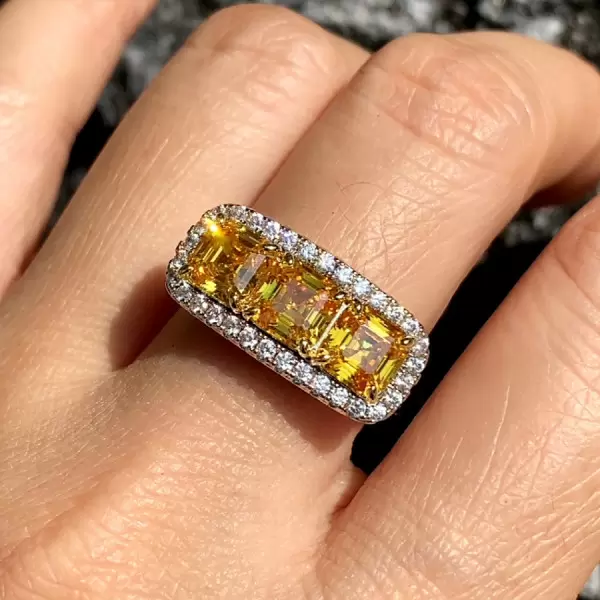 3.7ctw Asscher Cut Yellow Sapphire Three-stone Engagement Ring