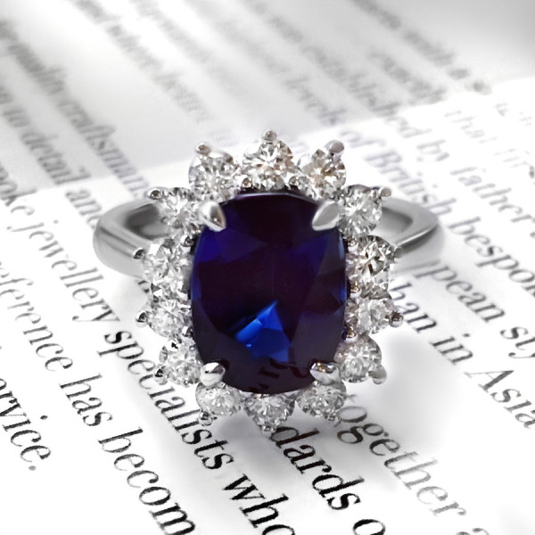 6.5ct Cushion Cut Royal Blue Sapphire Engagement Ring