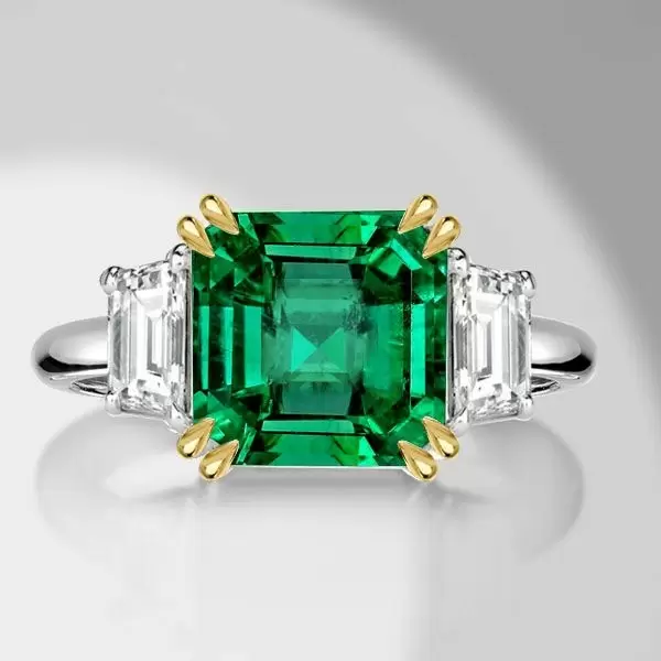 5ct Asscher Cut Emerald Three-stone Engagement Ring