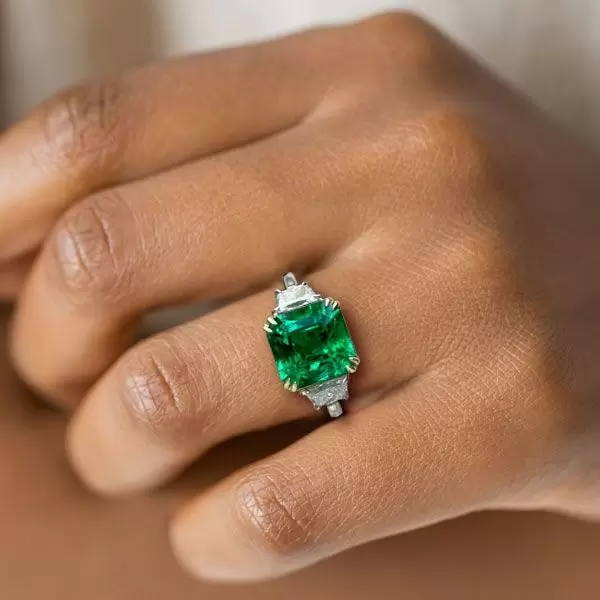 5ct Asscher Cut Emerald Three-stone Engagement Ring