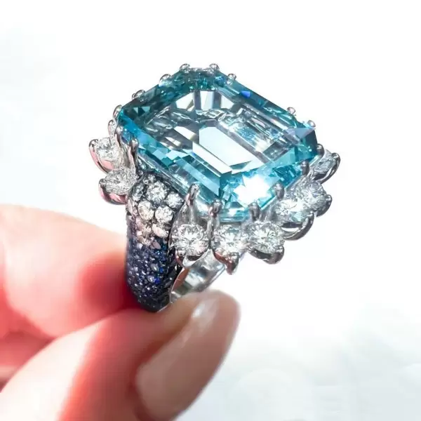 8.4ct Emerald Cut Aquamarine Cocktail Ring