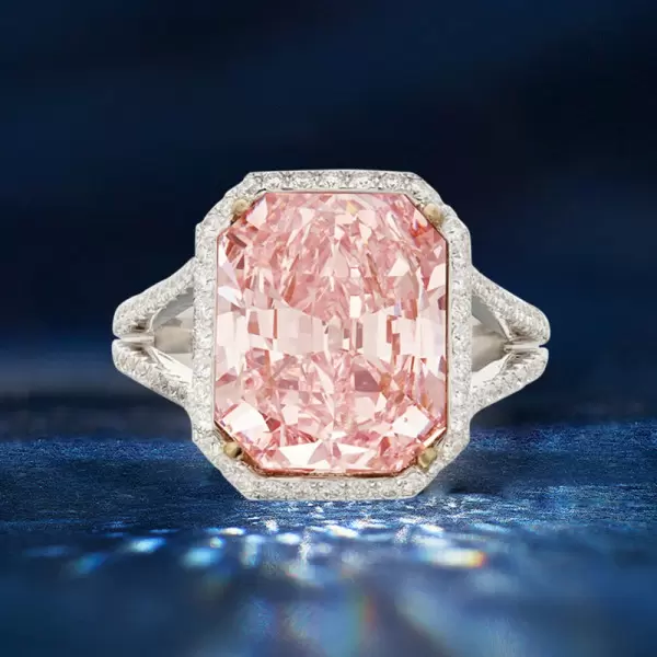 6.7ct Radiant Cut Pink Sapphire Halo Engagement Ring