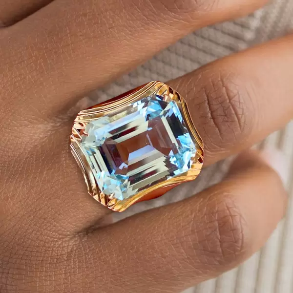 12ct Emerald Cut Aquamarine Vintage Cocktail Ring