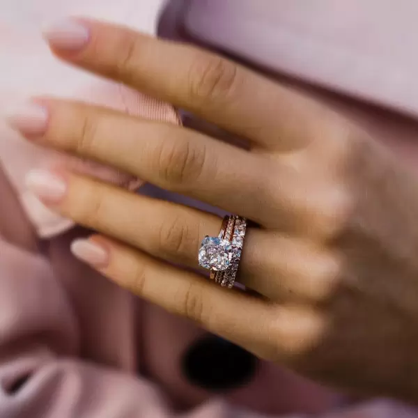 3ct Cushion Cut White Sapphire 3pcs Bridal Set in Rose Gold