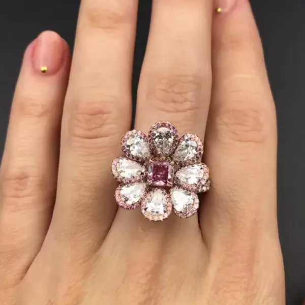 5.7ctw Halo Princess Cut Pink Sapphire Daisy Ring
