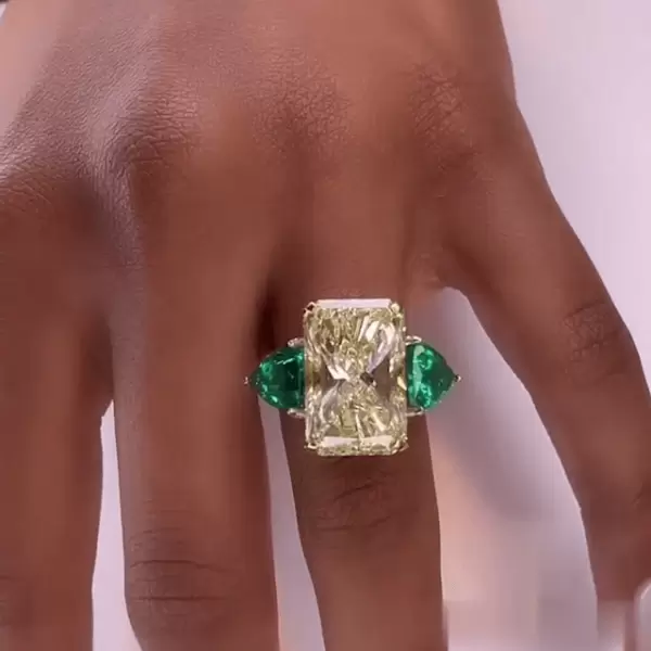5.3ct Radiant Cut Yellow Sapphire Three-stone Engagement Ring
