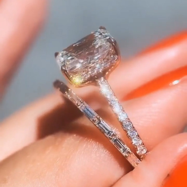 3ct Radiant Cut White Sapphire Bridal Set in Rose Gold