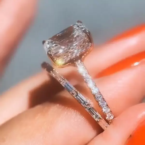 3ct Radiant Cut White Sapphire Bridal Set in Rose Gold
