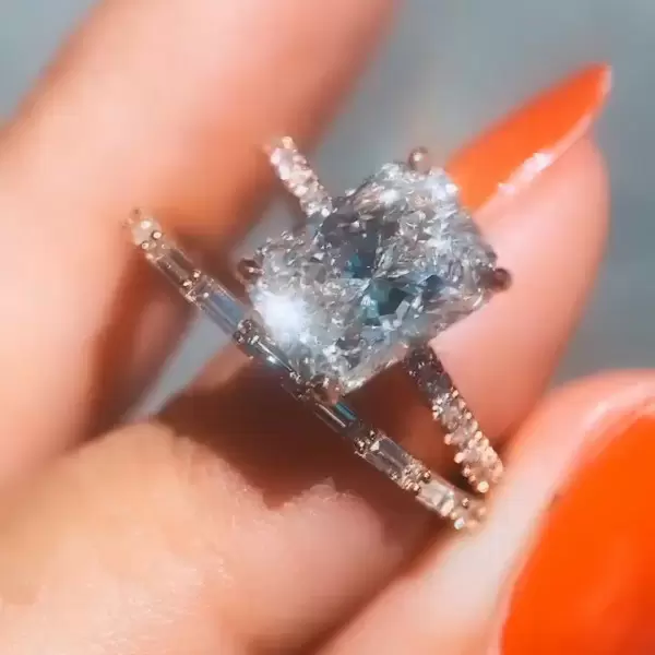 3ct Radiant Cut White Sapphire Bridal Set in Rose Gold