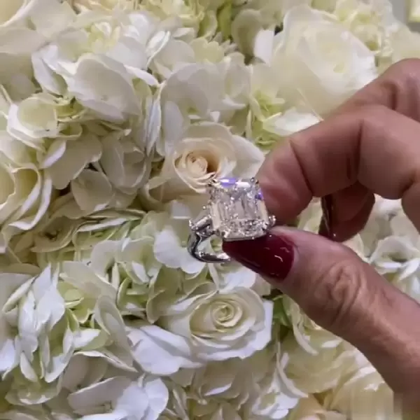 3.8ct Emerald Cut White Sapphire Three-stone Engagement Ring