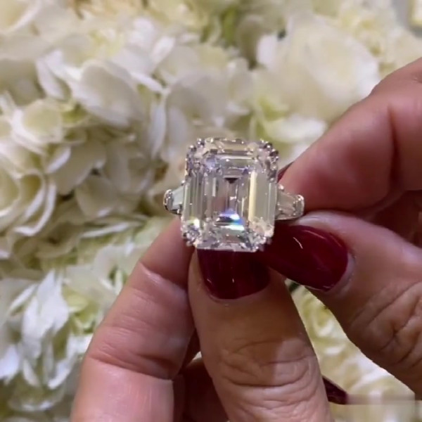 3.8ct Emerald Cut White Sapphire Three-stone Engagement Ring