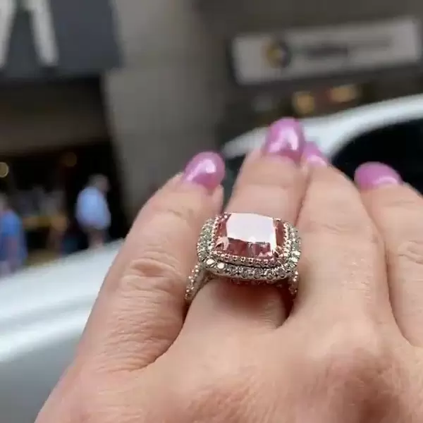 8ct Fancy Intense Pink cushion Sapphire Ring