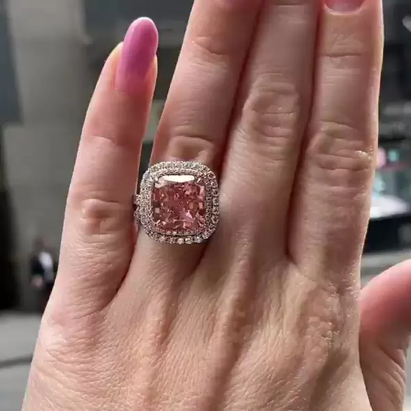 8ct Fancy Intense Pink cushion Sapphire Ring