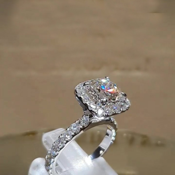 2ct Halo Cushion Cut  White Sapphire Engagement Ring