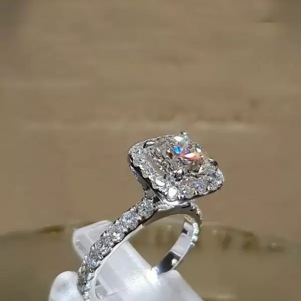 2ct Halo Cushion Cut  White Sapphire Engagement Ring