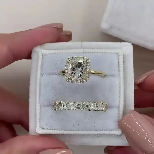 3ct Halo Radiant Cut Engagement Ring With A Eternity Band