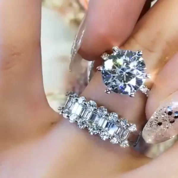 3ct Round Cut White Sapphire 2pcs Bridal Set