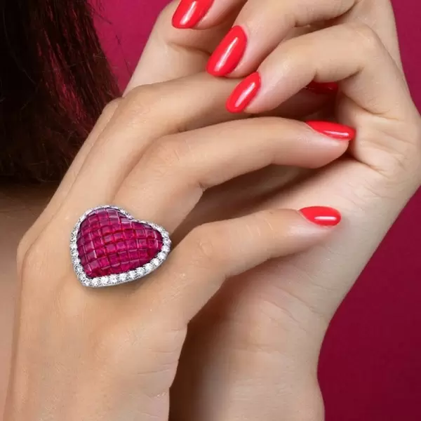 7.99ct Princess Cut Ruby Heart Engagement Ring