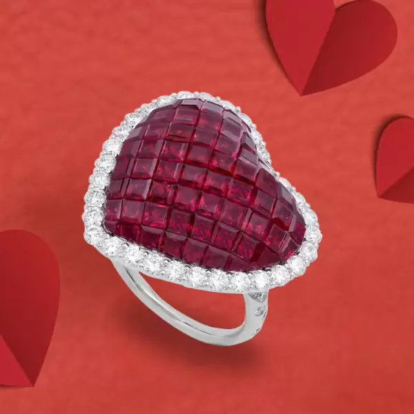 7.99ct Princess Cut Ruby Heart Engagement Ring
