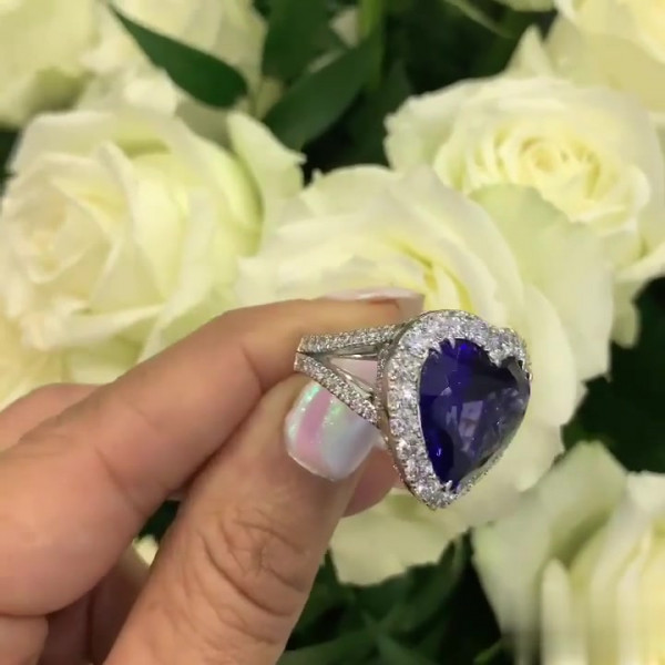10.8ct Halo Heart Cut Sapphire Engagement Ring