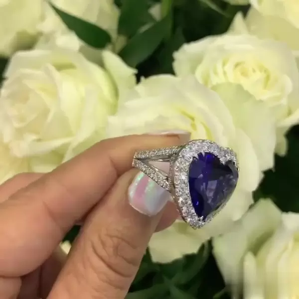 10.8ct Halo Heart Cut Sapphire Engagement Ring