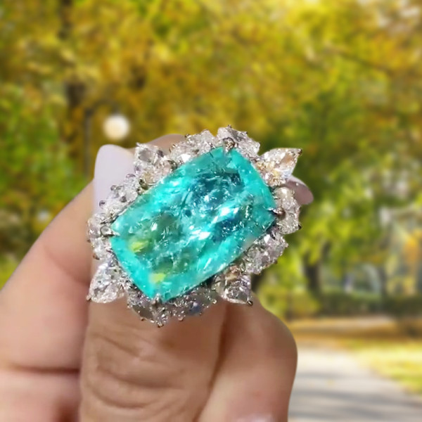 14ct Cushion Cut Paraiba Halo Cocktail Ring