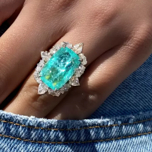 14ct Cushion Cut Paraiba Halo Cocktail Ring