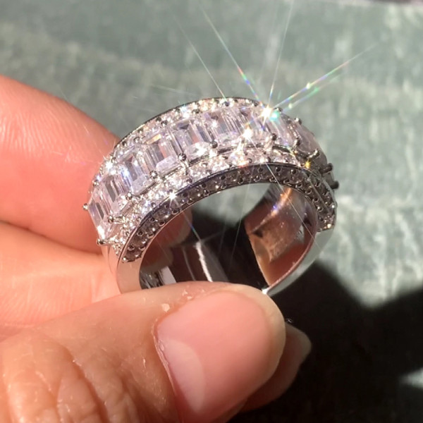 6.55ct Emerald Cut White Sapphire Eternity Band for Men