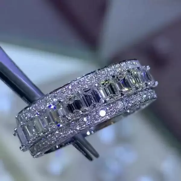 Emerald Cut White Sapphire Eternity Band for Men in Sterling