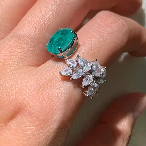5ct Oval Cut Emerald Leaves Cocktail Ring