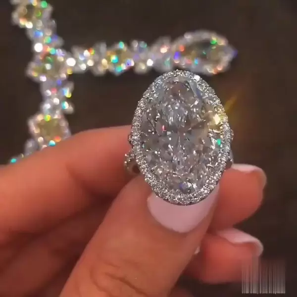 9.3ct Halo Oval Cut White Sapphire Engagement Ring
