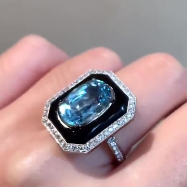 4ct Oval Cut Aquamarine Halo Engagement Ring