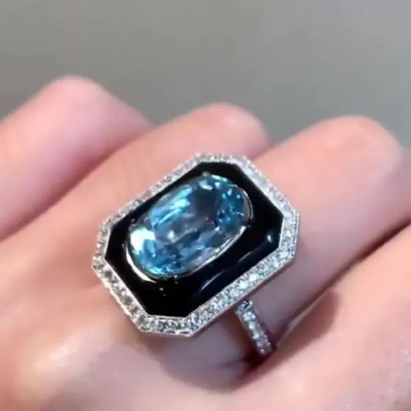 4ct Oval Cut Aquamarine Halo Engagement Ring