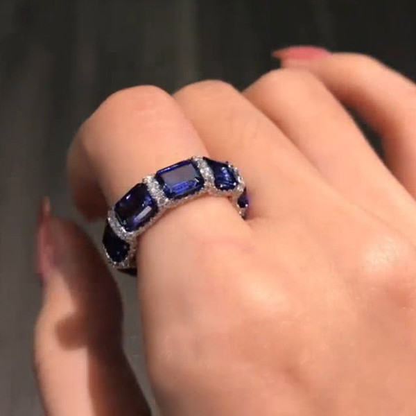 7.95ctw Emerald Cut Blue Sapphire Eternity Band