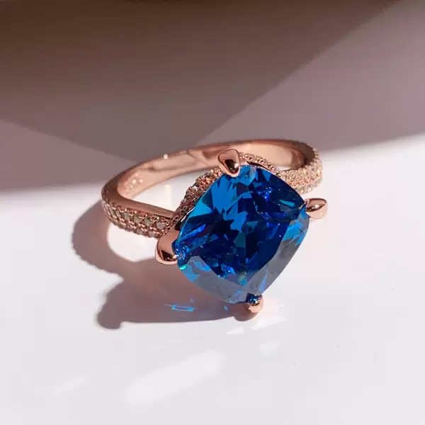 6ct Cushion Cut Swiss Blue Topaz Bypass Twist Engagement Ring