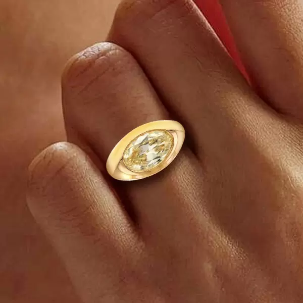 3ct Bezel Setting Oval Cut Light Yellow Sapphire Ring