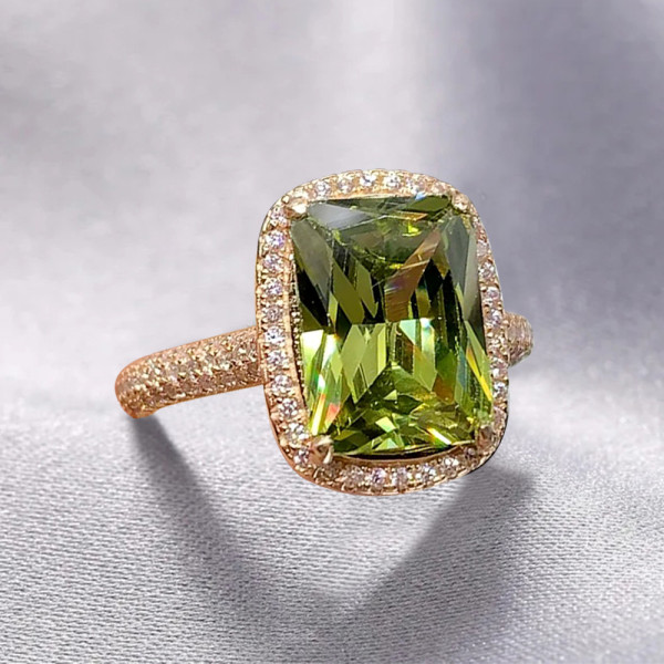 6.5ct Cushion Cut Unique Green Engagement Ring in Rose Gold