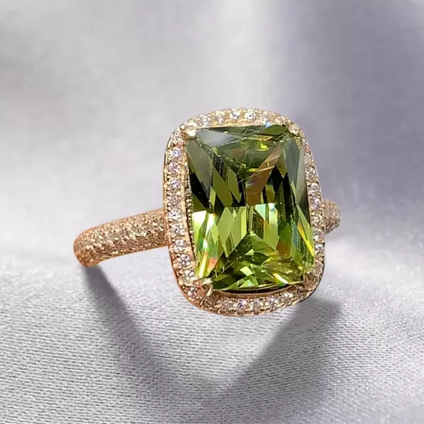 6.5ct Cushion Cut Unique Green Engagement Ring in Rose Gold