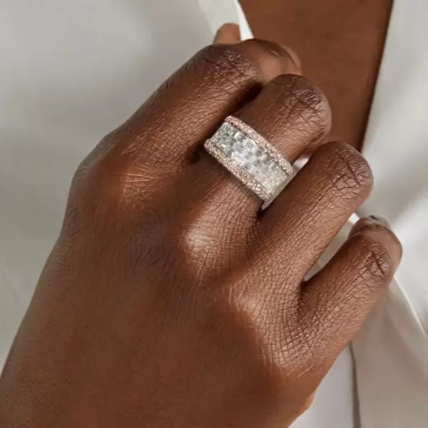 9.75ct Micro-pave Setting Emerald Cut Eternity Band in Rose Gold