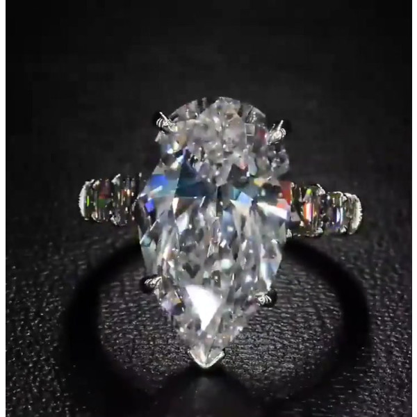 6ct Pear Cut White Sapphire Engagement Ring