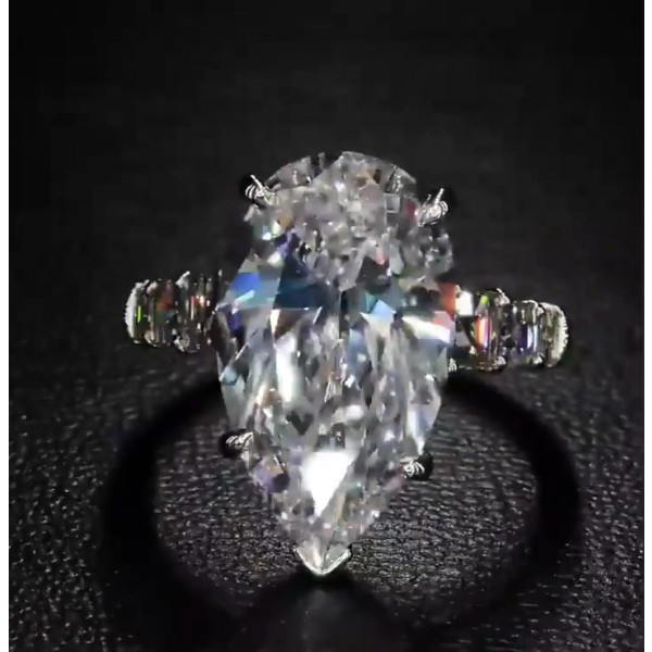 6ct Pear Cut White Sapphire Engagement Ring