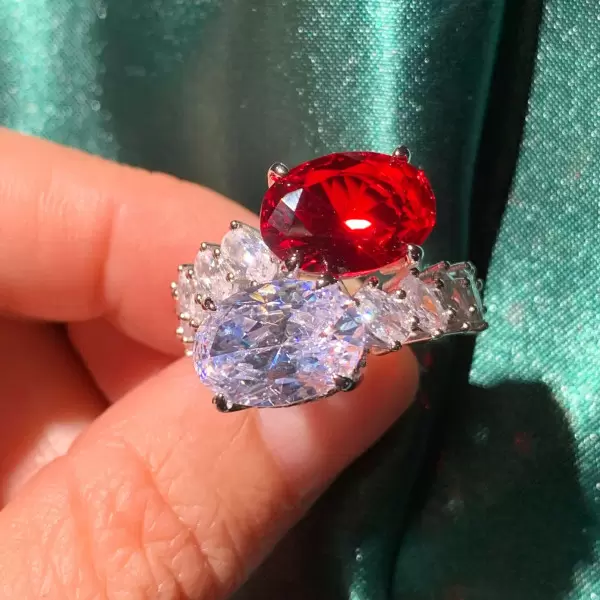5ct Oval Cut Ruby & White Sapphire Twin Stone Engagement Ring