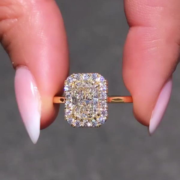 3.4ct Radiant Cut White Sapphire Engagement Ring in Gold