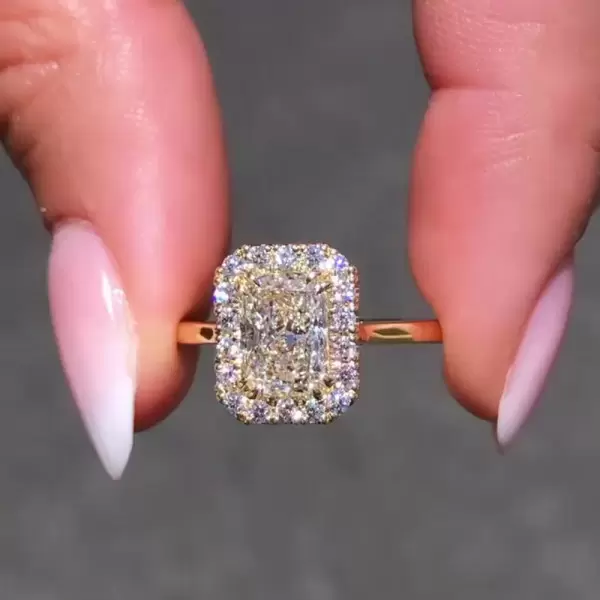 3.4ct Radiant Cut White Sapphire Engagement Ring in Gold